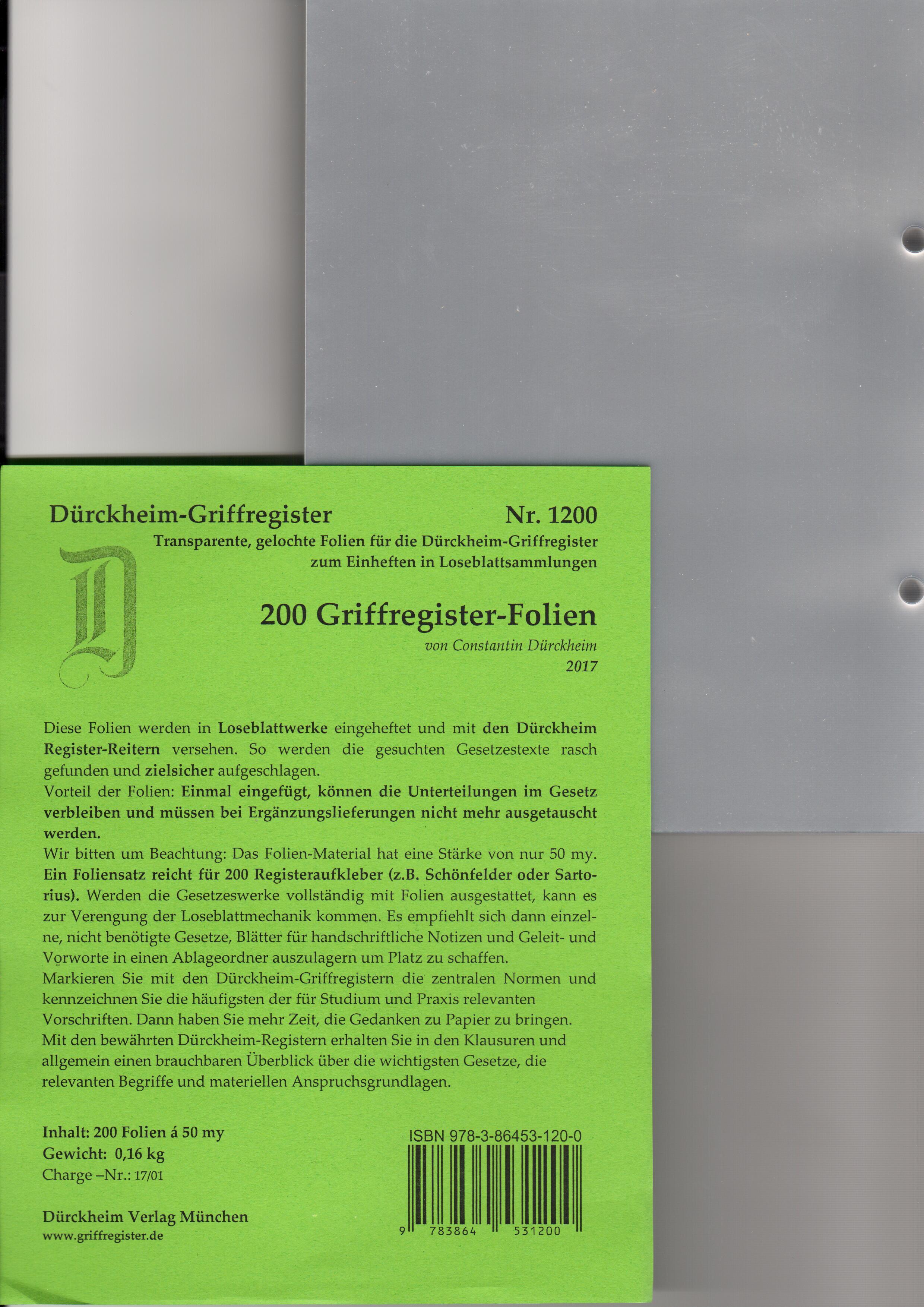 200 DürckheimRegister®-FOLIEN für STEUERGESETZE, SCHÖNFELDER u.a; zum Einheften und Unterteilen der roten Gesetzessammlungen