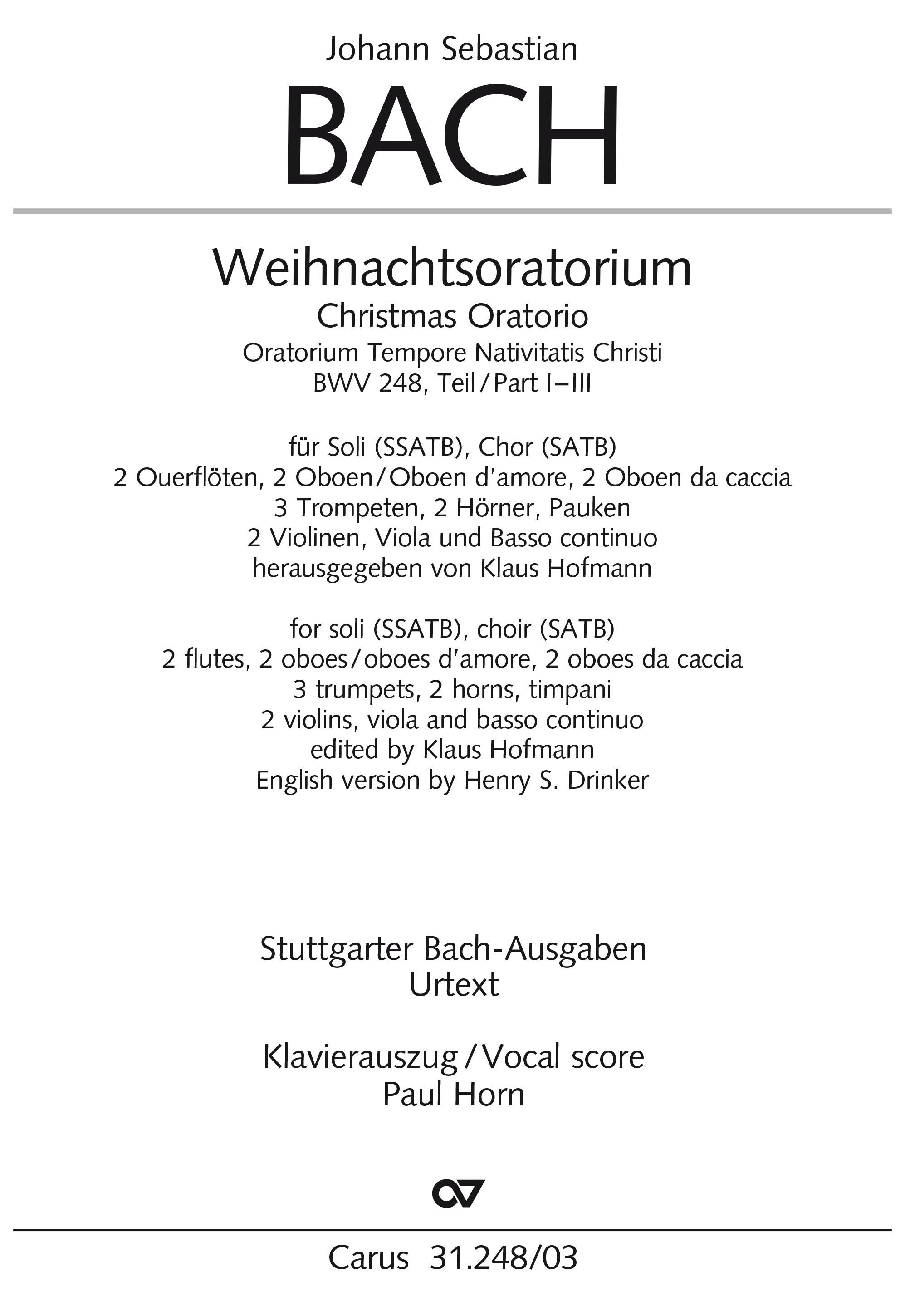 J. S. Bach: Weihnachtsoratorium, Teile I-III