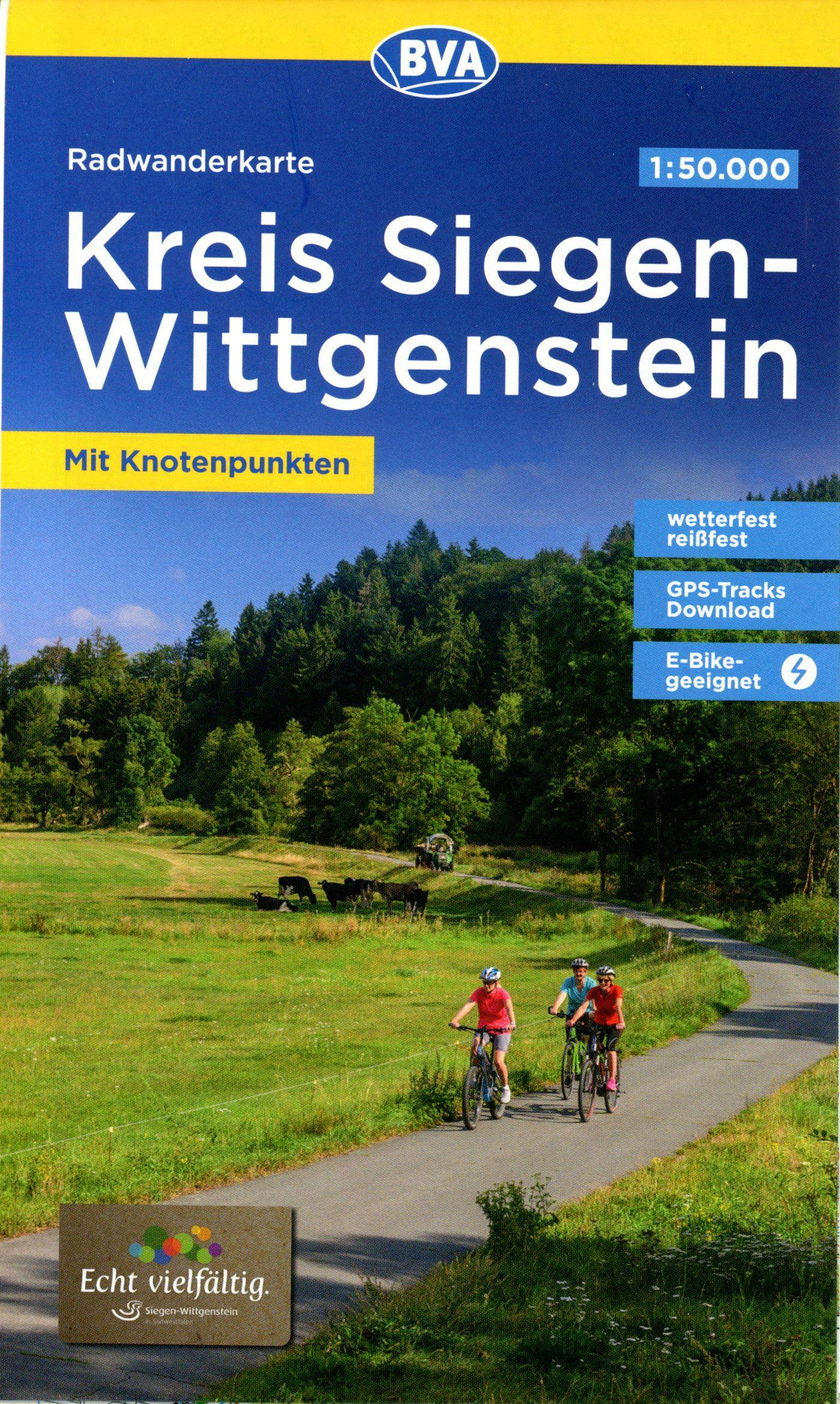 Radwanderkarte BVA Kreis Siegen-Wittgenstein mit Knotenpunkten 1:50.000, reiß- und wetterfest, GPS-Tracks Download, E-Bike-geeignet