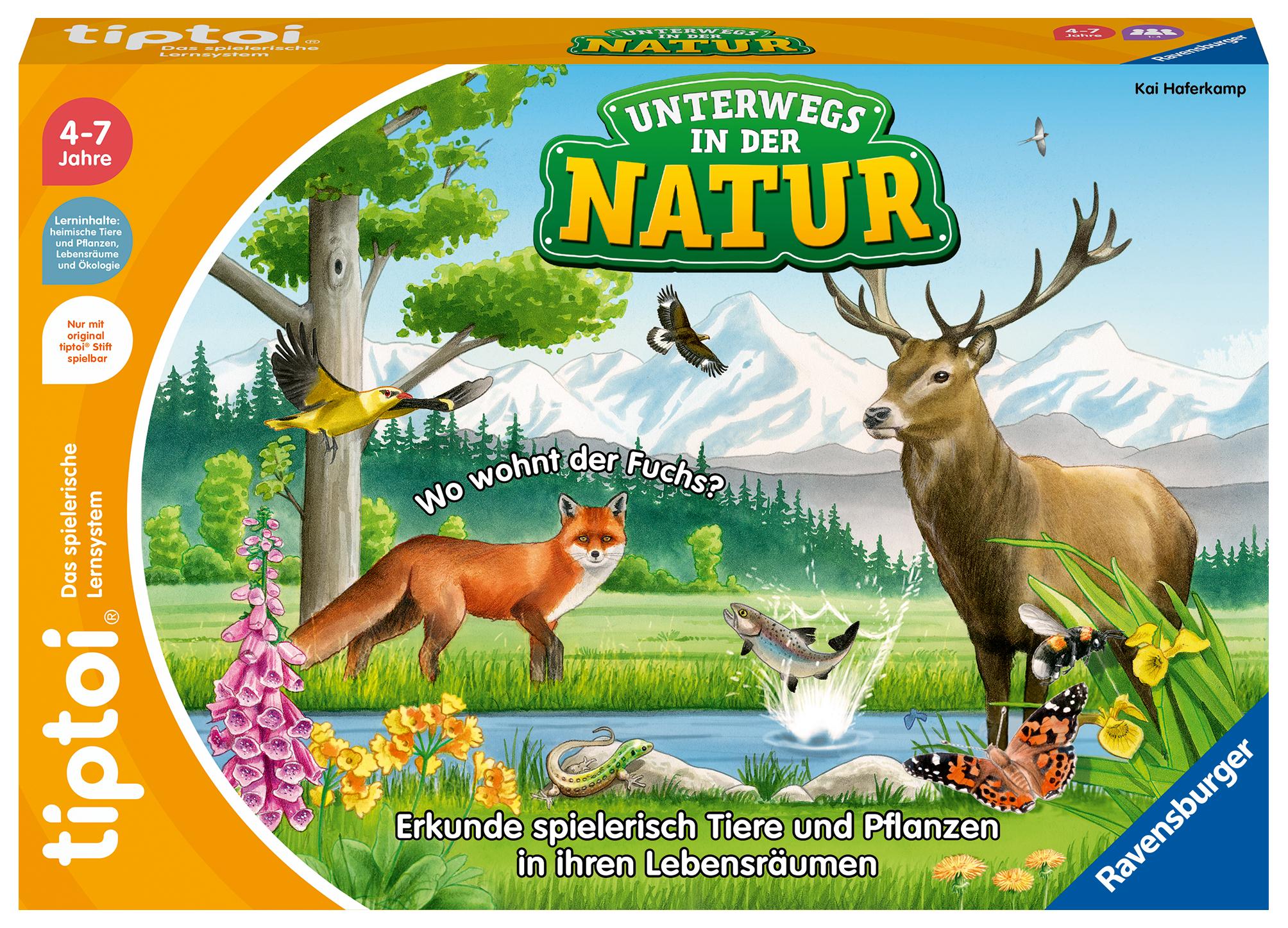 Ravensburger tiptoi Spiel 00121 Unterwegs in der Natur - Heimische Natur und Tiere entdecken, Lernspiel für Kinder ab 4 Jahren, für 1-4 Spieler