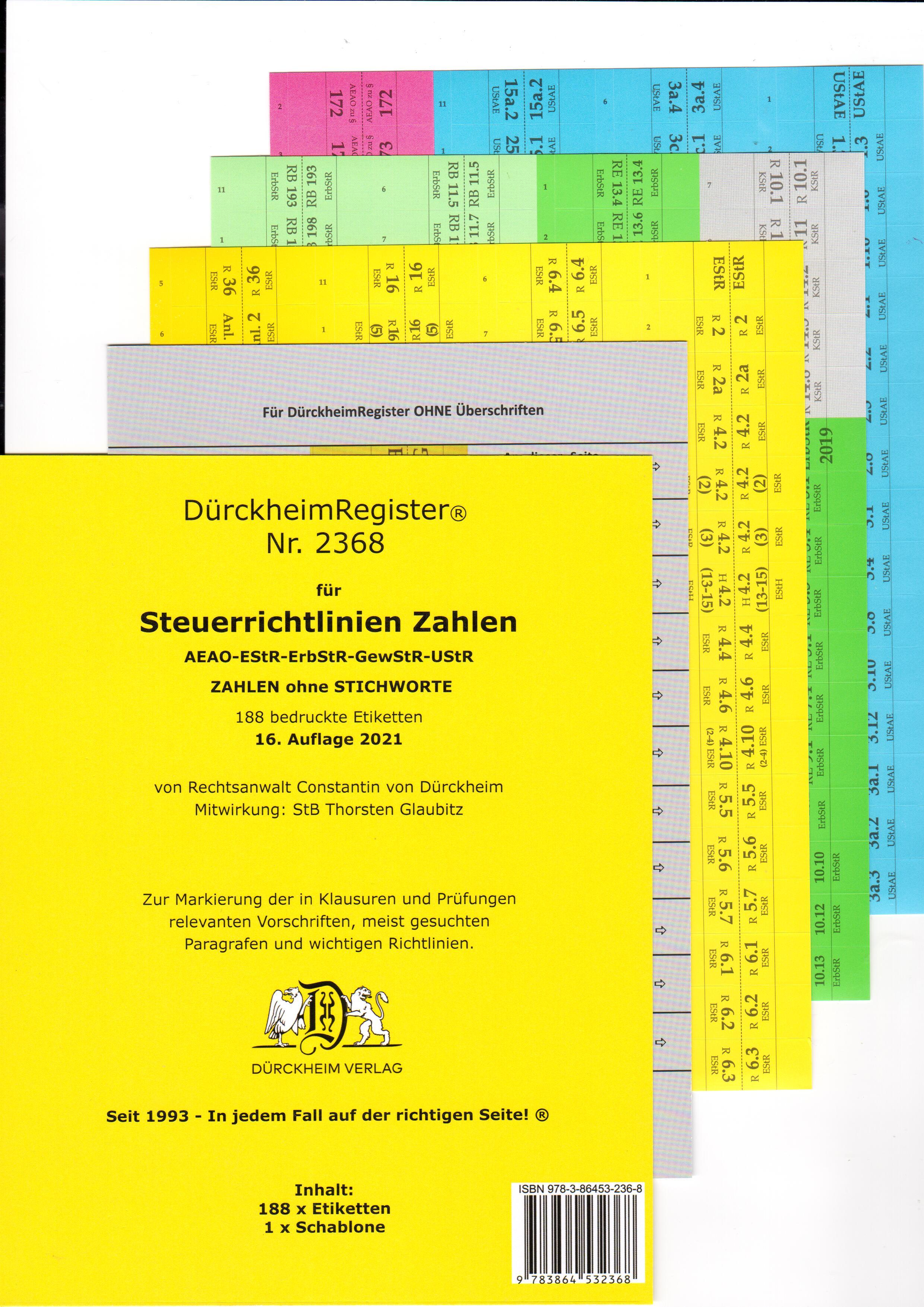 DürckheimRegister® Steuerrichtlinien Zahlen (2022)