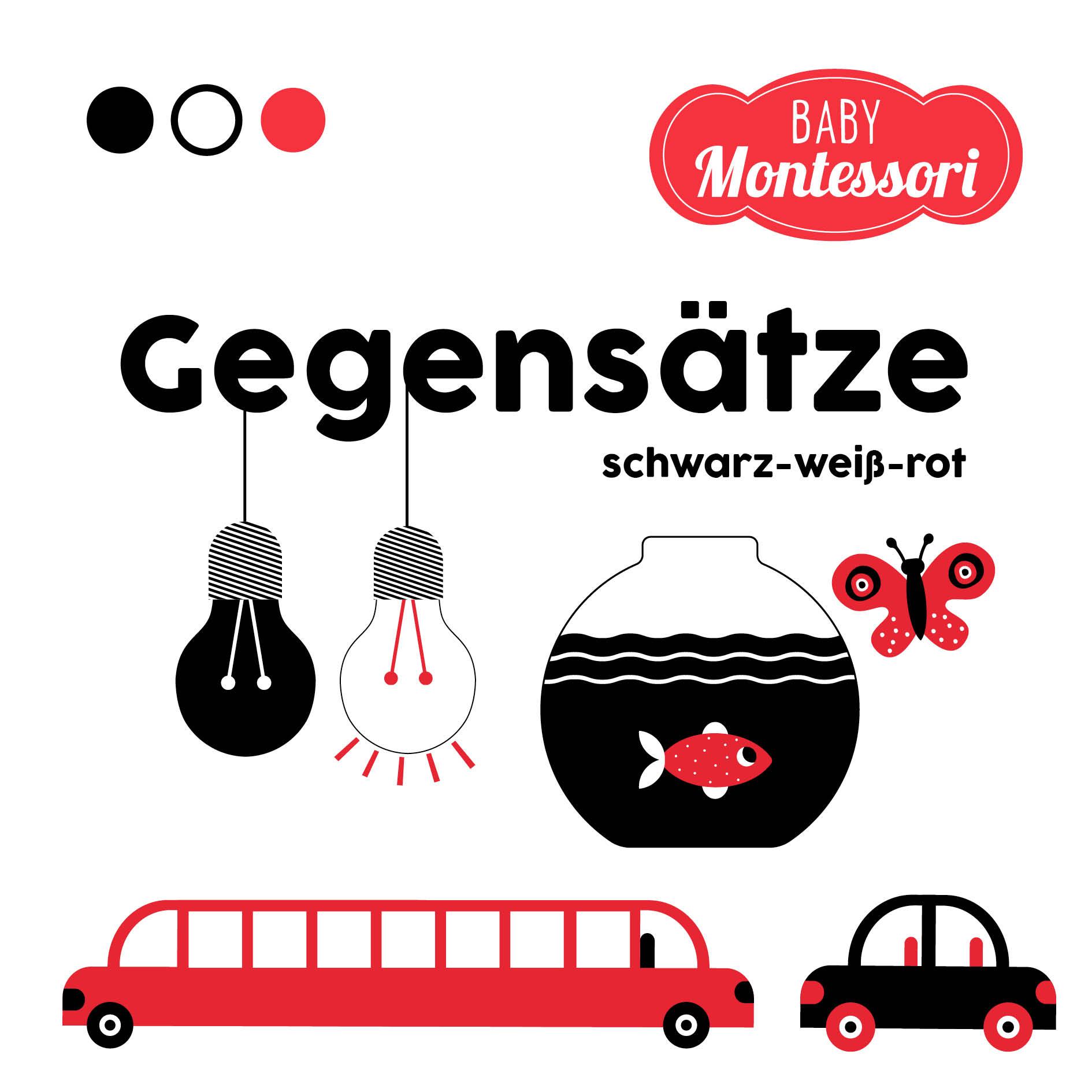 Gegensätze schwarz-weiß-rot (Baby Montessori)