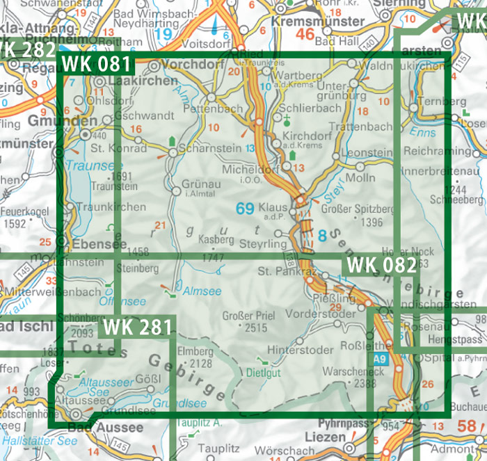 WK 081 Pyhrn-Priel - Grünau - Almtal - Steyrtal - Nationalpark Kalkalpen - Bad Aussee, Wanderkarte 1:50.000