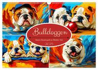 Bulldoggen. Bunter Hundespaß im Ölbilder-Stil (Wandkalender 2025 DIN A3 quer), CALVENDO Monatskalender