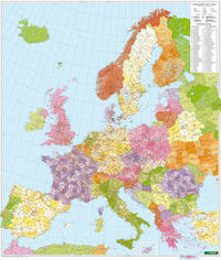 Europa Postleitzahlen, Postleitzahlenkarte 1:3,7 Mio., Poster, metallbestäbt