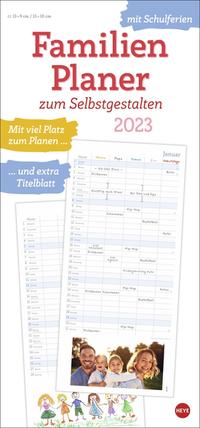 Familienplaner 2023 zum Selbstgestalten. Blanko-Kalender zum Basteln mit extra Titelblatt für eine persönliche Gestaltung und viel Platz für Notizen. Familien-Kalender 2023. 21x45cm