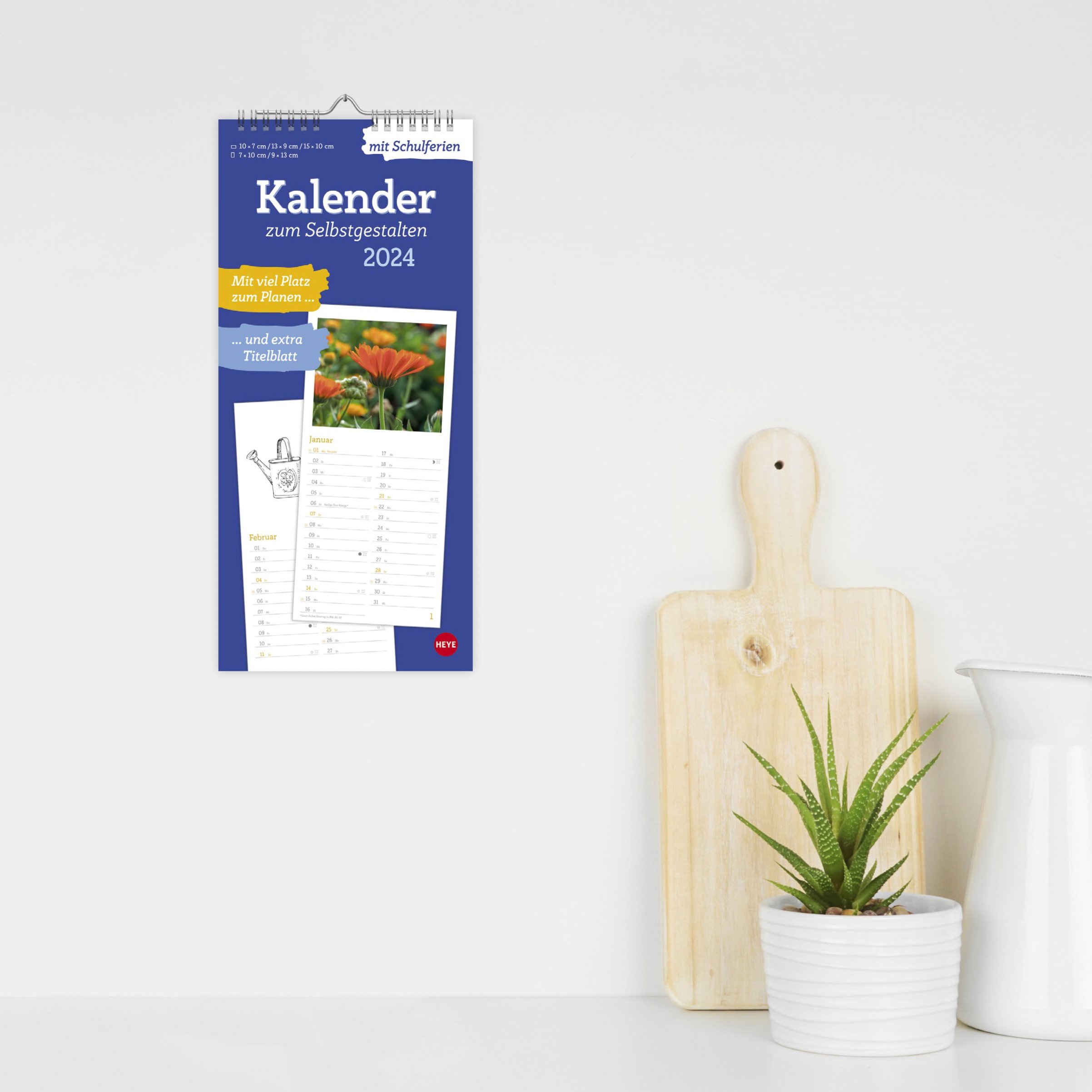 Kalender zum Selbstgestalten 2024. Blanko-Kalender zum Basteln mit extra Titelblatt für Ihr persönliches Kalender-Kunstwerk. Foto- und Bastelkalender 2024. 16 x 34 cm.