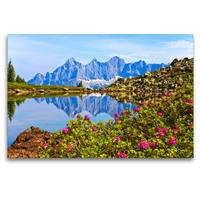 Premium Textil-Leinwand 120 x 80 cm Quer-Format Almrauschblüte am Spiegelsee auf der Reiteralm | Wandbild, HD-Bild auf Keilrahmen, Fertigbild auf hochwertigem Vlies, Leinwanddruck von Christa Kramer