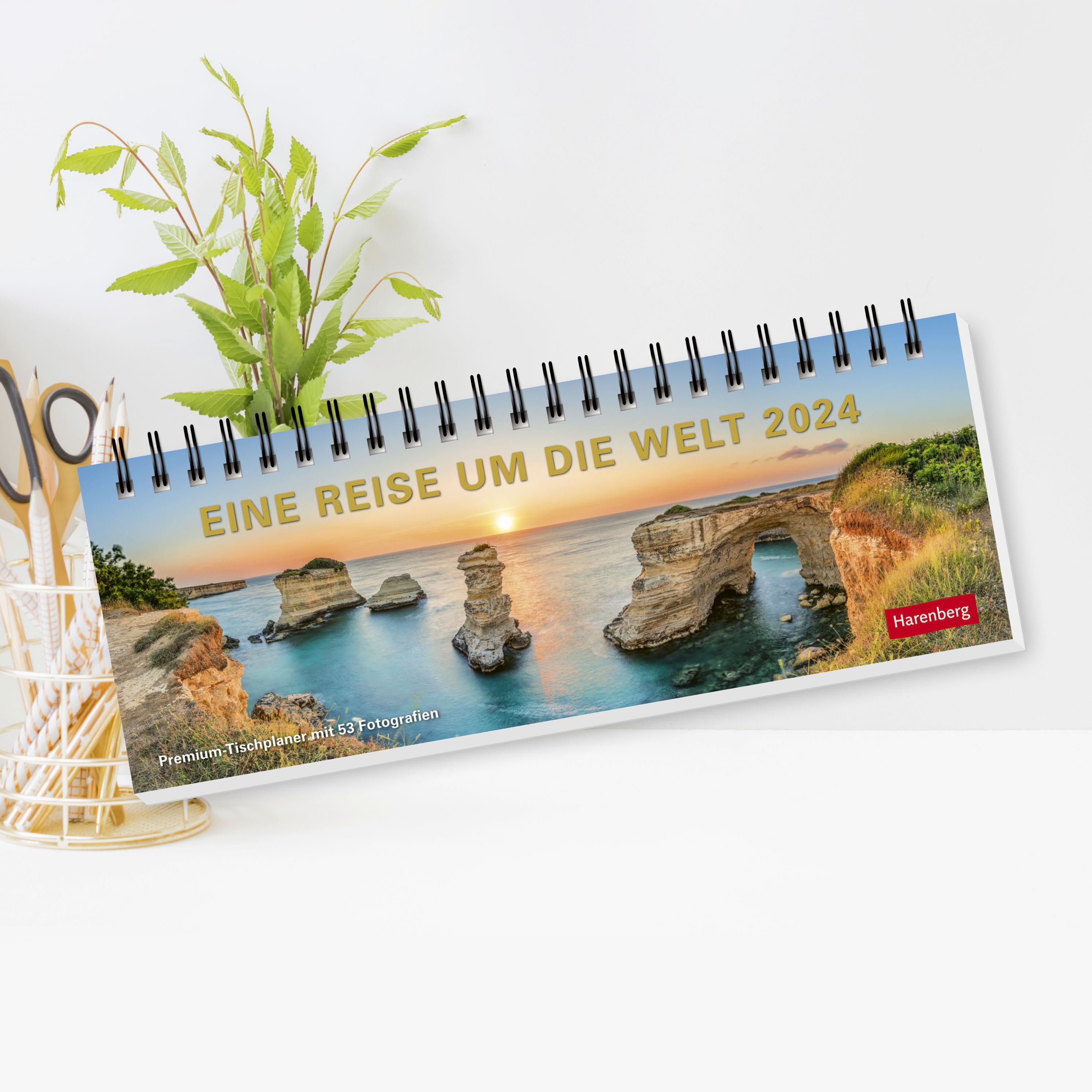 Eine Reise um die Welt Premium-Tischplaner 2024. Spiral-Tischkalender mit 53 Fotos von den schönsten Reisezielen der Welt. Wochenplaner 2024 für den Schreibtisch. 29 x 11 cm