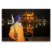 Premium Textil-Leinwand 120 x 80 cm Quer-Format Waechter - Goldener Tempel - Amritsar | Wandbild, HD-Bild auf Keilrahmen, Fertigbild auf hochwertigem Vlies, Leinwanddruck von Martin Rauchenwald