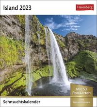 Island Sehnsuchtskalender 2023. Fernweh in einem kleinen Kalender zum Aufstellen. Die schönsten Landschaften Islands als Postkarten in einem Tischkalender.