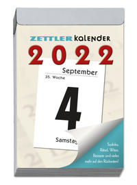 Tagesabreißkalender L 2022 - 6,6x9,9 cm - 1 Tag auf 1 Seite - mit Sudokus, Rezepten, Rätseln uvm. auf den Rückseiten - Bürokalender 304-0000