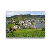 Premium Textil-Leinwand 45 x 30 cm Quer-Format Blick über die Mosel bei Cochem. Stadtansicht mit Weinbergen. | Wandbild, HD-Bild auf Keilrahmen, Fertigbild auf hochwertigem Vlies, Leinwanddruck von Anja Frost