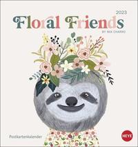 Floral Friends Postkartenkalender 2023. Hochwertiger Tisch-Kalender mit 12 liebevoll illustrierten Postkarten von Tieren mit Blumenkronen. Kleiner Kalender 2023 zum Aufstellen