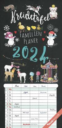 Kreidetafel Familienplaner 2024 - Familienkalender 22x45 cm - 5 Spalten - Kalender mit Ferienterminen und vielen Zusatzinformationen - Wandkalender