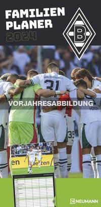 N NEUMANNVERLAGE - Borussia Mönchengladbach 2025 Fan-Timer, 22x45cm, Fußball-Familienplaner mit 5 Spalten und Motiven der Stars, Fan-Kalender mit Fußball-Highlights und deutsches Kalendarium