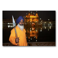 Premium Textil-Leinwand 90 x 60 cm Quer-Format Waechter - Goldener Tempel - Amritsar | Wandbild, HD-Bild auf Keilrahmen, Fertigbild auf hochwertigem Vlies, Leinwanddruck von Martin Rauchenwald