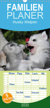 Husky Welpen - Familienplaner hoch (Wandkalender 2020 , 21 cm x 45 cm, hoch)