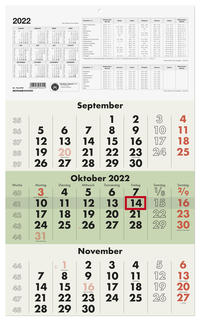 Dreimonatskalender Recycling 2022 - 29,7x48,5 cm - mit Kopftafel und Datumsschieber - Blauer Engel - Mehrmonatsplaner - 956-0700