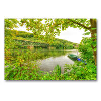 Premium Textil-Leinwand 90 x 60 cm Quer-Format Idyllischer Blick auf die alte Eisenbahnbrücke über der Ruhr | Wandbild, HD-Bild auf Keilrahmen, Fertigbild auf hochwertigem Vlies, Leinwanddruck von Bettina Hackstein