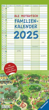 DUMONT - Ali Mitgutsch 2025 Familienkalender, 22x49,5cm, Planer mit 5 Spalten für die ganze Familie, Jahresübersicht 2026 und Schulferientabelle, deutsches Kalendarium